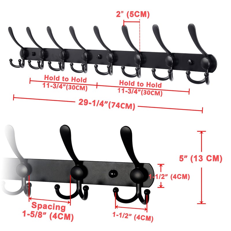 Dseap Coat Rack Wall Mount - 29.5â€ Long 8-Tri-Hooks Heavy Duty Coat Hanger Rail Wall Hooks for Hanging Coats Hats Clothing Clothes Purse Mudroom Entryway, Black - Image 5